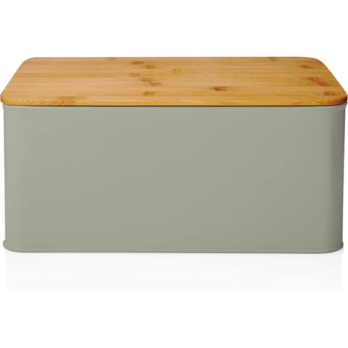 Хлібниця Lumaland Cuisine з металу та бамбуковою кришкою, прямокутна 30,5×23,5×14 см, 2-в-1 контейнер для хліба та обробна дошка, м'ятна