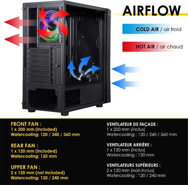 Ігровий корпус Empire Gaming Crystal ARGB, середній ATX/Micro ATX/ITX, 3D-дзеркальний ефект, 2 вентилятори (1x120мм ARGB, 1x120мм стандарт), чорний