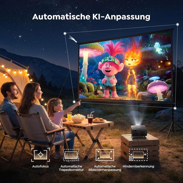 Проектор Google TV Beamer 4K Smart: Кінотеатр вдома 1080P FHD, Автофокус, Трапецеїдальна корекція, WiFi, Bluetooth, Портативний, Чорний