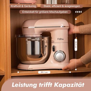 Кухонна машина Kitchen in the box Fab-Serie, потужний планетарний міксер 2000Вт, чаша 8л, 10 швидкостей, з вінчиком, гаком та міксером, Рожевий