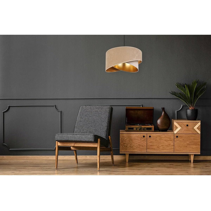 Підвісна люстра Light-Home Milan з металу та велюровим абажуром, індустріальна стельова лампа для вітальні, спальні та їдальні, колір бейж і крем