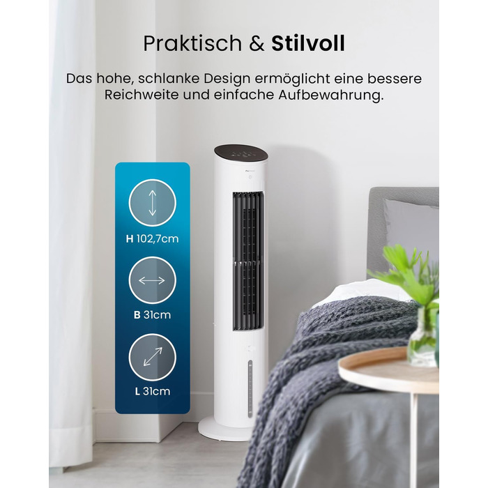 Pro Breeze OmniAir: Вежа-вентилятор з водяним охолодженням та пультом, 5л - мобільний кондиціонер без шланга