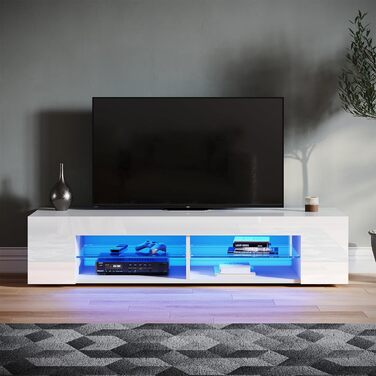 Тумба під телевізор SONNI, 135x35x70 см, дерев'яна, з 2 шафками, 3 відкритими полицями, кабель-менеджментом, металеві ніжки, для ТВ до 60 дюймів, для вітальні, їдальні та спальні