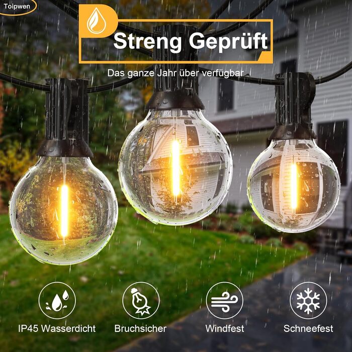 LED гірлянда для вулиці 45,7 м з пультом, 75 LED, тепле світло, IP45, для саду, балкону, тераси, кемпінгу та вечірок (220V)