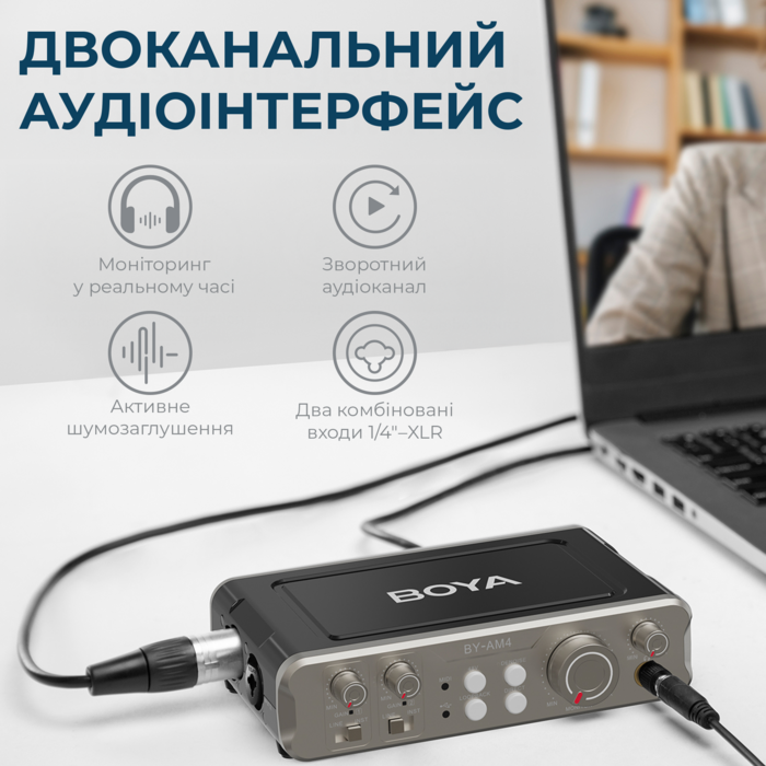 Двоканальний аудіоінтерфейс BOYA BY-AM4