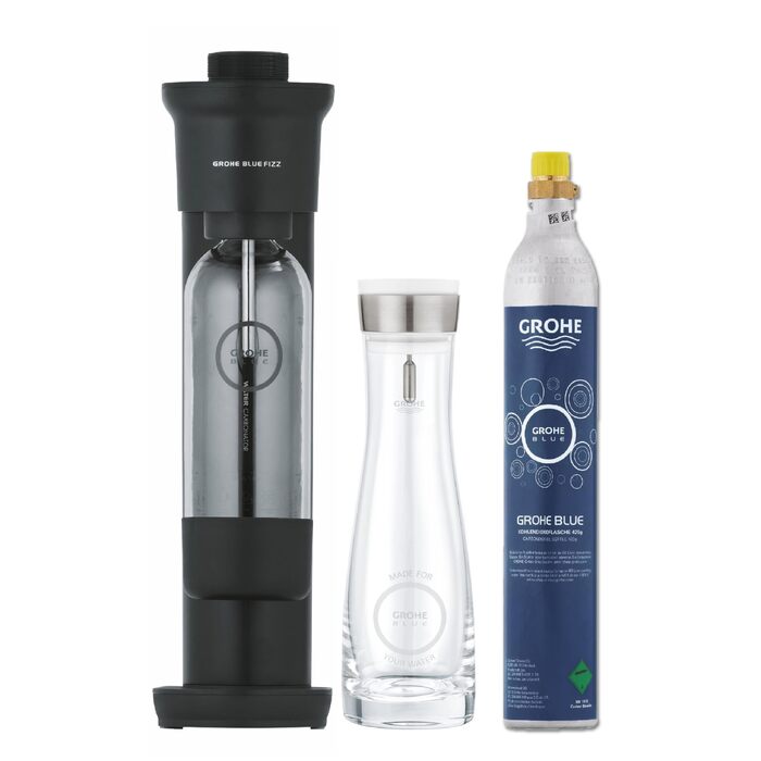 Сифон для газування води GROHE Blue Fizz Starter Set, чорний, 3 рівні газування, пляшка 0.85л (без балона CO2), арт. 31943K00