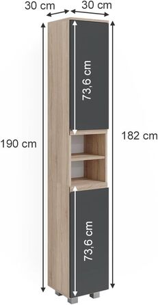 Шафа для ванної Vicco J-Shape, дуб сонома/антрацит, 30x190 см