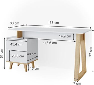 Письмовий стіл Vicco Nautica, білий/дуб, 138x60 см, з шухлядами, Г-подібний