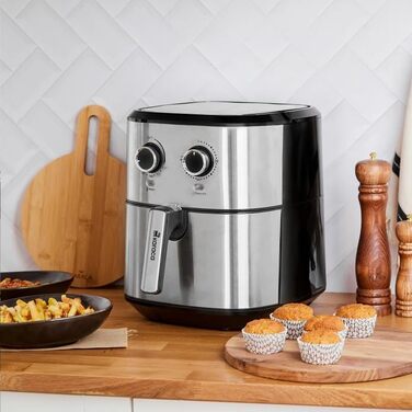 Фритюрниця Karaca Multifry Inox 1700 Вт XL 5,5 л, подвійна, антипригарне покриття, без запаху, циркуляція повітря, регулювання температури та часу