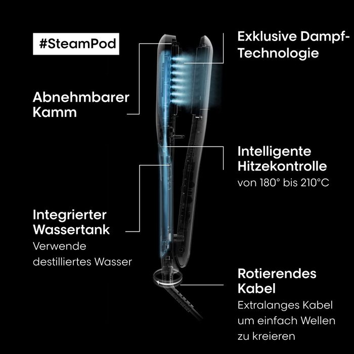 L’Oréal Professionnel Paris SteamPod 3.0 – парова плойка для волосся з шампунем і маскою, стайлер з паровою технологією для всіх типів волосся