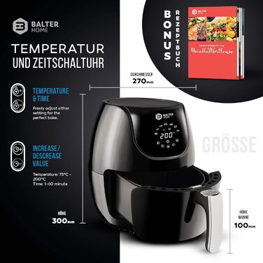 Аерофритюрниця Balter Airfryer XXL 5,5 л з вікном перегляду, 12 програм, багатофункціональна фритюрниця без олії, HL-551T