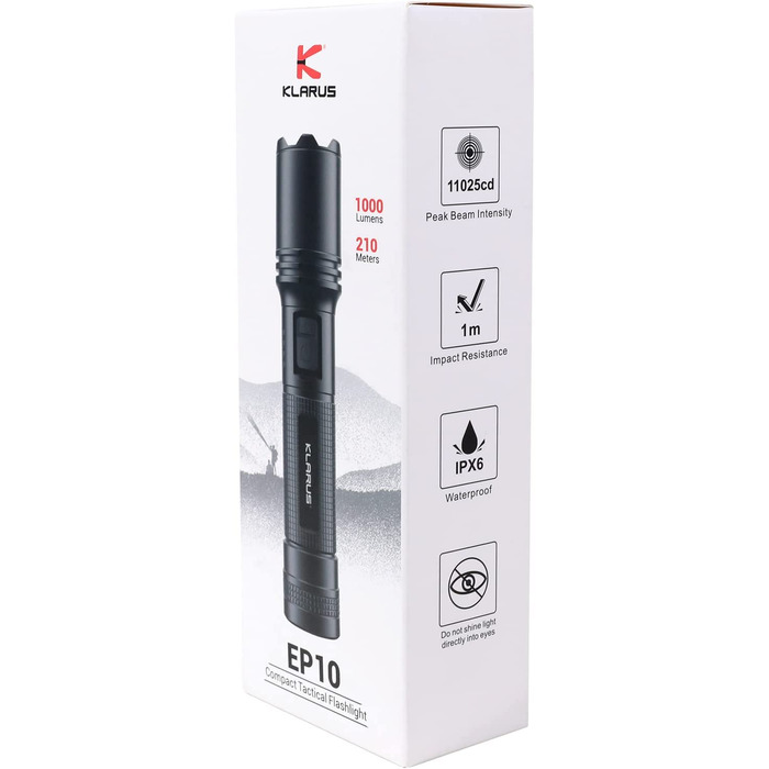 Ліхтарик KLARUS EP10 1000 Люмен USB-C, тактичний, 4 режими, водонепроникний IPX6 для кемпінгу, дому та вулиці