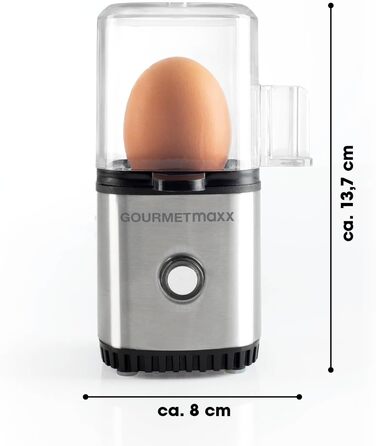 Електрична яйцеварка GOURMETmaxx для 1 яйця з нержавіючої сталі, компактна, енергозберігаюча, BPA Free, з мірною склянкою та голкою для яєць
