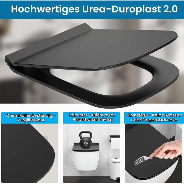 Сидіння для унітаза Q-подібне з мікроліфтом (м'яке закриття), Duroplast, чорне, 430×345 мм, зі швидким монтажем