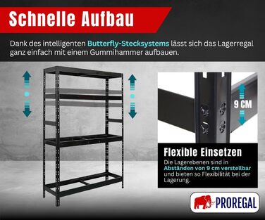 Стелаж для шин PROREGAL Tiger XL: 200x180x45 см, 300 кг навантаження, до 205/55 R16, для майстерні, складу, підвалу (12 шин + 2 полиці, чорний)