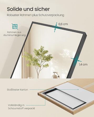Дзеркало підлогове SONGMICS 160x50 см, чорне, в алюмінієвій рамі, прямокутне, для спальні, вітальні, передпокою