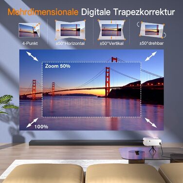 Проектор XuanPad з AI-автофокусом та сертифікацією Netflix, WiFi, Bluetooth, 30000 лм, 1080P, поворотний на 210°, автоматична корекція Keystone, система видалення пилу та відведення тепла