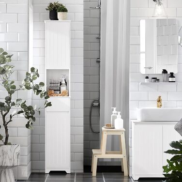 SoBuy BZR110-W шафа для білизни з висувним кошиком і шухлядою, білий, 40x86x39 см, меблі для ванної кімнати