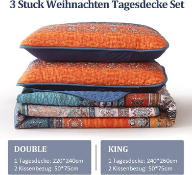 Постільна покривало WONGS BEDDING в стилі Бохо 220x240 см, 3-предметний комплект з 2 наволочками 50x70 см, стібана ковдра з мікрофібри для двоспального ліжка та дивана