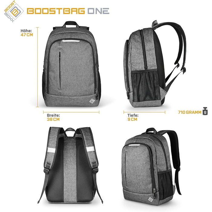 Міський рюкзак BoostBag One для ноутбука 15,6'', планшета та телефону, сірий – ідеальний для школи, роботи, навчання