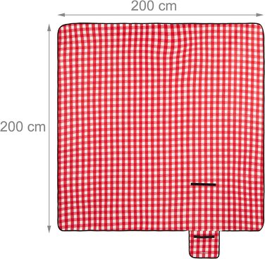Пікнік-ковдра Relaxdays XXL 200x200 см, фліс, водонепроникна, теплоізоляційна, з ручкою, червоно-біла