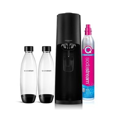 Сифон для газування води SodaStream Terra Value Pack, 2 пляшки по 1 л (придатні для ПММ) та 1 балон CO2 Quick Connect на 60 л, чорний матовий