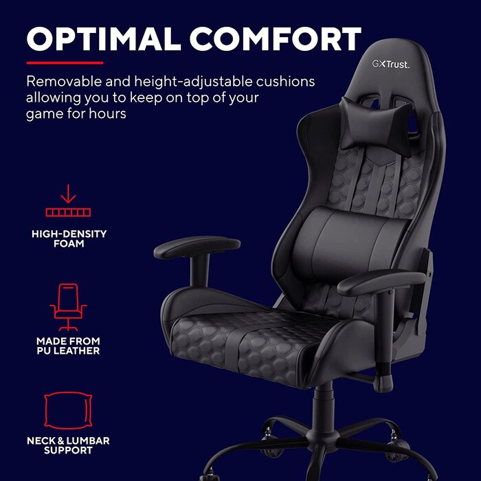 Ігрове крісло Trust Gaming GXT 708 Resto, чорне, ергономічне, 360° обертання, знімні подушки, регульована висота, офісне комп'ютерне крісло