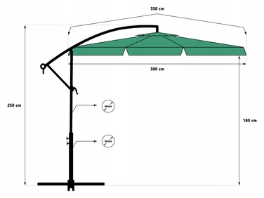 Садова парасолька з вильотом Funfit Garden, зелена, 350 x 250 см