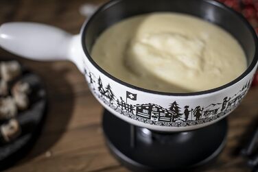 Набір для фондю з сиру KUHN RIKON Alpenweide, 23 см, кераміка, для індукції, з підставкою, пальником і виделками, білий