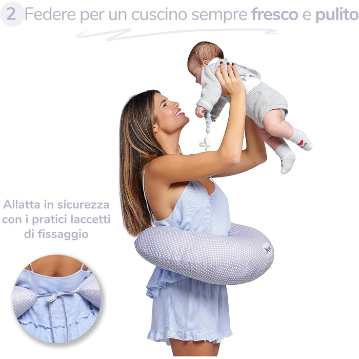Подушка для годування Dilamababy Klein з 2 наволочками, 100% бавовна Ökotex - комфортна, гіпоалергенна подушка для годування, антиалергенний наповнювач з волокон