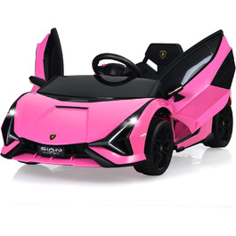 Дитячий електромобіль Lamborghini 12V з пультом, ременем безпеки, підсвіткою, музикою та сигналом, рожевий, для дітей від 3 років