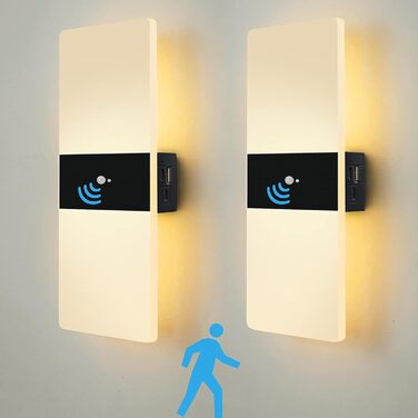Бездротовий LED настінний світильник VOMI з датчиком руху, акумуляторний, USB зарядка, 4000 мАг, для коридору, сходів, 2 шт, 3000K