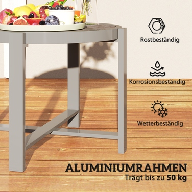 Outsunny Side Table Садовий стіл Круглий стійкий до погодних умов алюмінієвий балконний стіл з мармуровим виглядом Кемпінговий стіл Журнальний столик для вітальні Офіс Відкритий Внутрішній Сірий