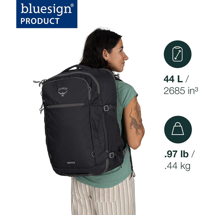 Рюкзак для подорожей Osprey Daylite Carry-On 44 л, чорний, міцний та легкий, ручна поклажа