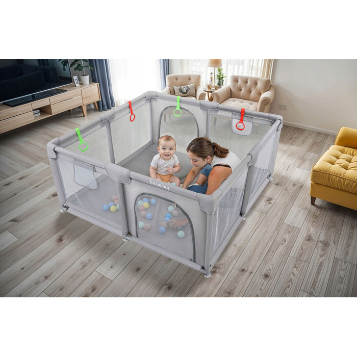 Дитячий манеж Harmony 140x140 см, багатоколірний, з ручками та 50-ма кульками