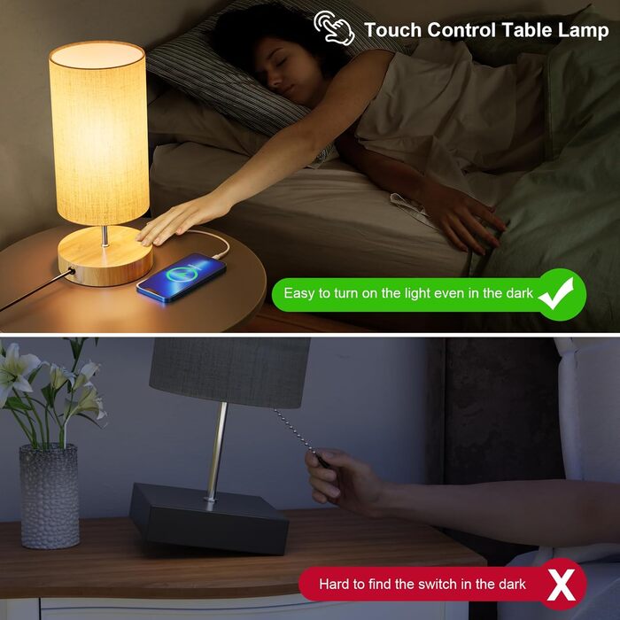 Комплект з 2 нічних LED ламп FANSANMY з димером, USB, пам'яттю, 3 кольори, для спальні, вітальні, офісу