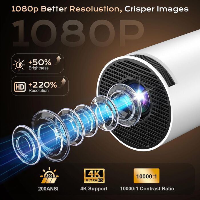 Міні-проектор 4K 1080p Full HD з Android 12.0, Wi-Fi 6, Bluetooth 5.4, автоматичною корекцією трапеції та вбудованим динаміком 5 Вт - для домашнього кінотеатру та вулиці