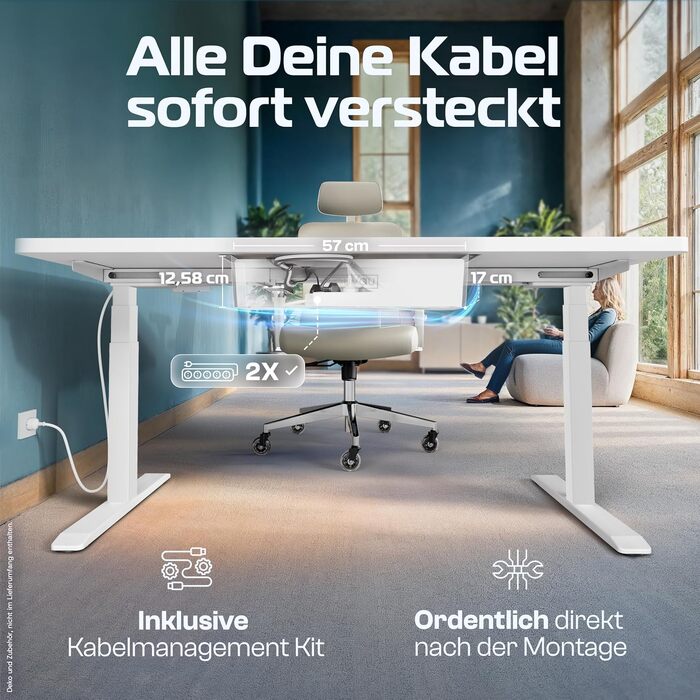 Ергономічний електричний стіл CLOUVOU CleverDesk 160x80 см з регулюванням висоти, USB, білий