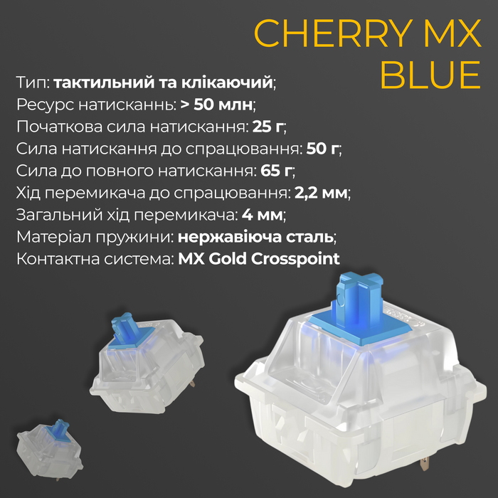 Механічна клавіатура Ducky One 3 Cherry MX Blue RGB Black UA