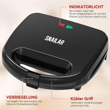 Вафельниця Snailar, компактна 750Вт, бельгійська, 2 квадратні пластини, антипригарне покриття, легке очищення, для хрустких вафель