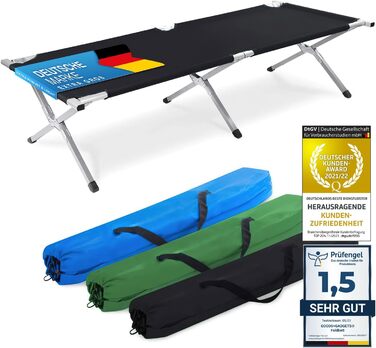 Складане армійське польове ліжко GOODS+GADGETS з алюмінію, чорне, туристичне та гостьове, легке, для кемпінгу