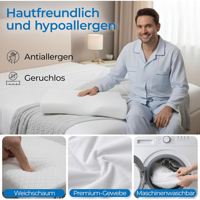 Подушка для сну на боці з ефектом пам'яті Memory Foam - ортопедична подушка для підтримки шиї, біла