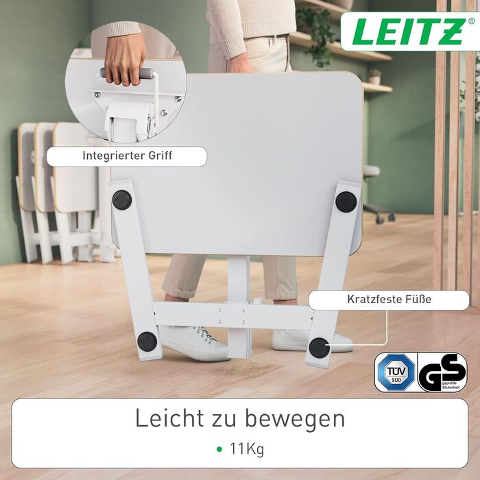 Ергономічний регульований стіл Leitz Ergo Compact 80x60 см для офісу та дому, білий - електричний стіл для сидіння/стояння з навантаженням до 80 кг, функцією нагадування про зміну положення