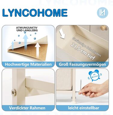 LYNCOHOME комод із 10 тканинних шухляд, органайзер для кухні, офісу, коридору, бежевий, тумба під ТВ