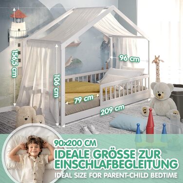 CADANI Мальте - ліжко-будиночок для дітей 120x200 см, біле, Montessori, з бортиками, трансформується, з ламелями, до 200 кг, біле