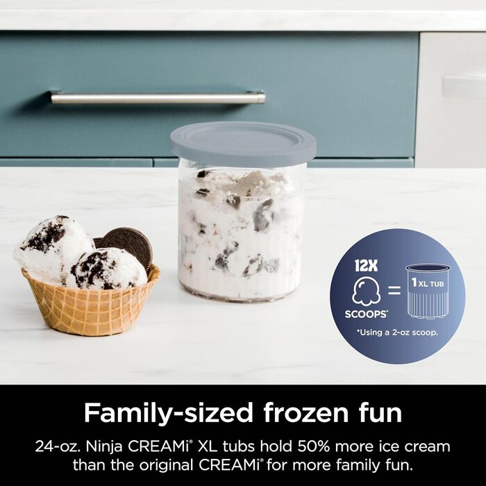 Ninja CREAMi Deluxe - 11 функцій для приготування морозива, сорбетів, смузі та заморожених напоїв. Сріблястий колір, 2 XL контейнери для сім'ї, ідеально для дітей
