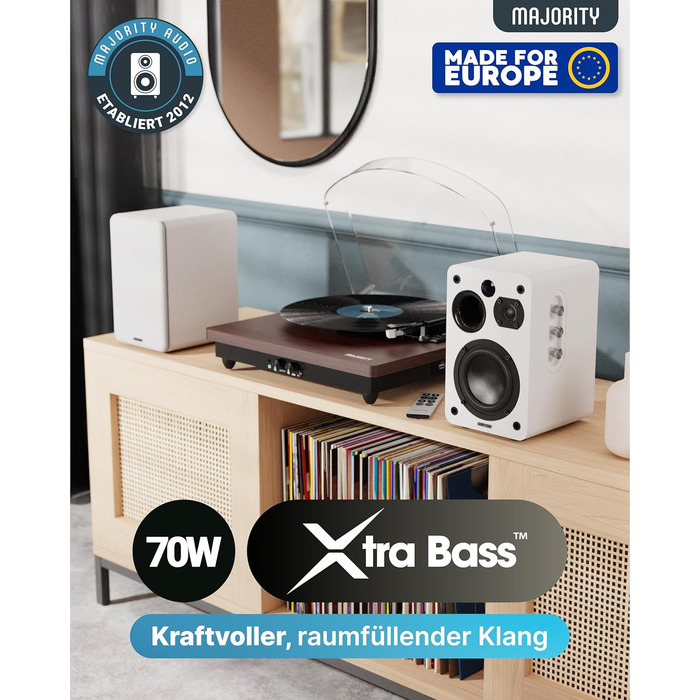 Bluetooth колонка Majority D70X 70W з HDMI ARC, пультам ДК та двома драйверами (біла) - активні монітори для ПК, DJ, студії
