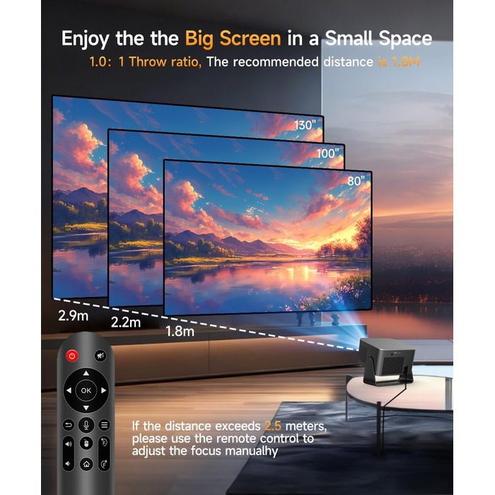 Magcubic Mini Beamer 4K/8K Android 14: Портативний проектор 1080P, 600 ANSI, WiFi 6, Bluetooth 5.4, Автофокус, 180° поворот, 12W динамік для дому та вулиці (HY350 Max)