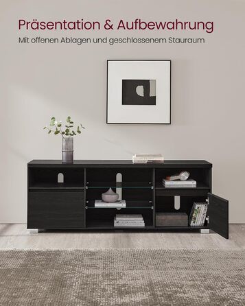 TV-тумба VASAGLE Kailyn LTV331T10 чорна з LED підсвіткою під телевізор до 70 дюймів, з полицями та шафками для вітальні