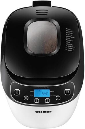 Хлібопічка Unold 68010 Backmeister Design, до 1 кг, 550 Вт, BPA-free, 12 програм, LCD, чорна-біла, термостійкий корпус